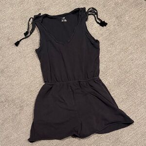 aerie Black Tie-Shoulder One-Piece Romper small